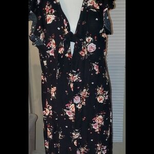 Floral Black Dress with Tie Front
